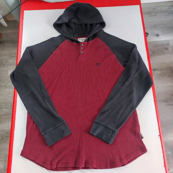 Billabong knit hoodie pull over men's size L maroon & black long sleeve - Picture 1 of 11
